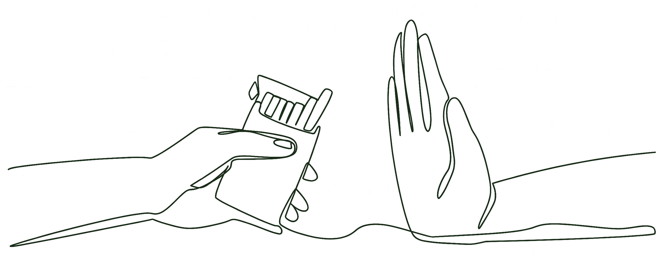 Continuous line drawing of a hand refusing an offered pack of cigarettes